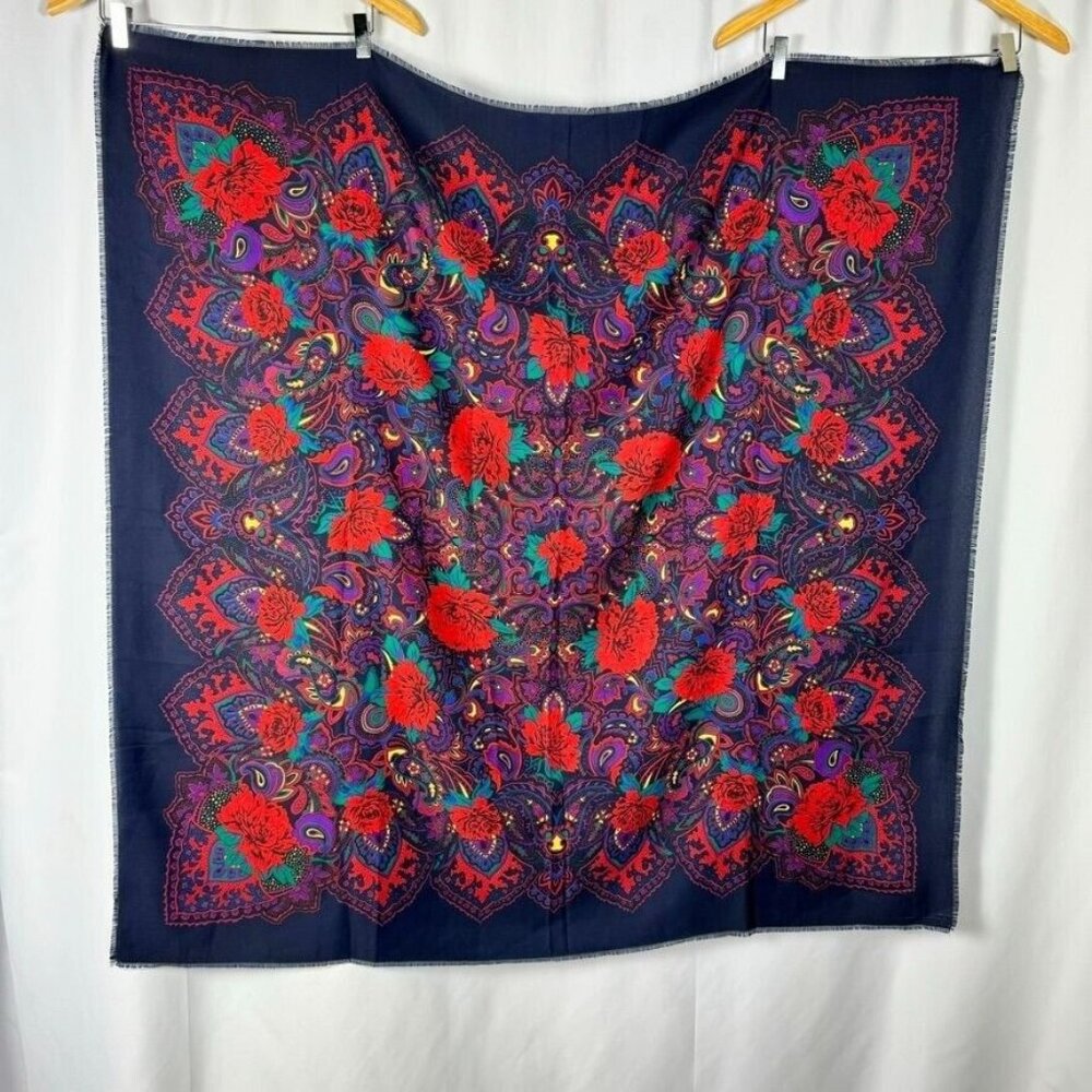 Vintage Tie Rack‎ Made in Italy Vibrant Floral Scarf Boho Maximalist 46x46in